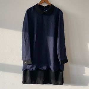 CeCe Peter Pan Collar Blue & Black Long Sleeve Dress, Size 10